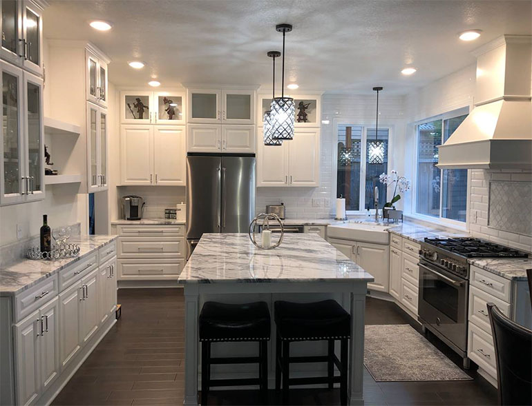 Stylish kitchen remodel featuring a stunning countertop, perfect for enhancing the functionality and aesthetics of your space.